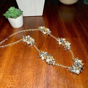 Unique Pearl and Beaded Cluster Necklace,  28”